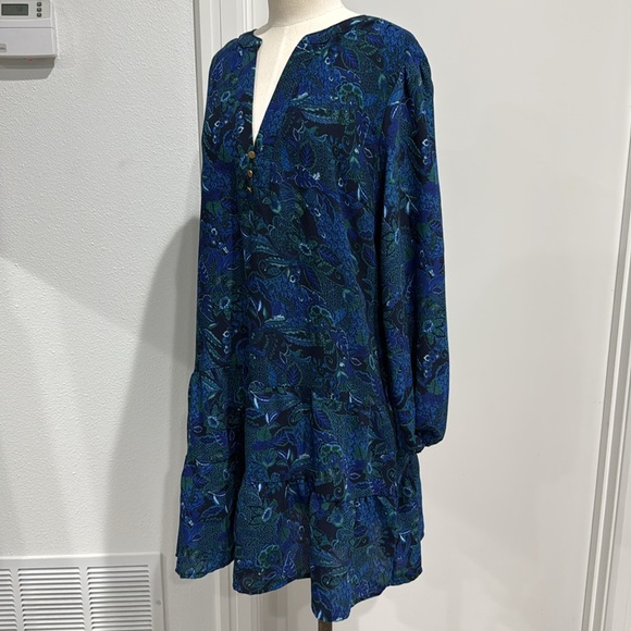 Time & Tru Blue and Green Long Sleeve Dress - L - Picture 2 of 9